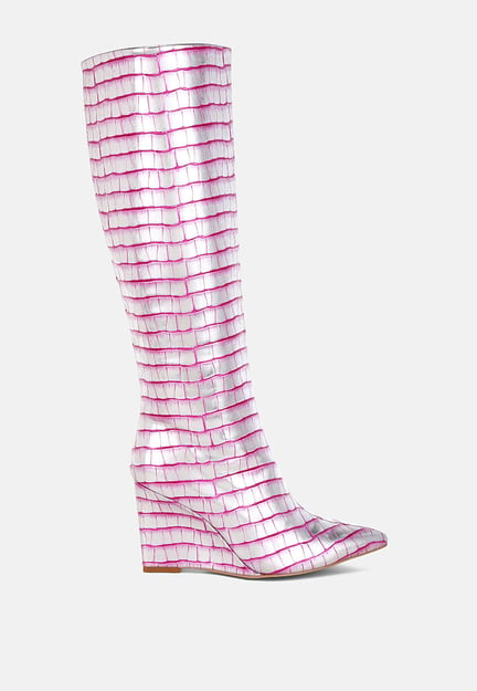 Bass Head Croco Metallic Long Boots
