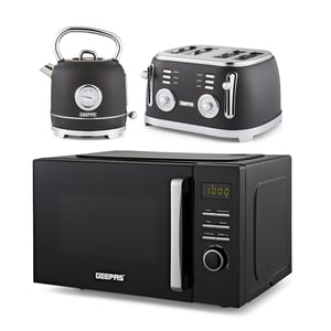 23L Digital Microwave Oven, 1.8L Retro Kettle & 4-Slice Toaster Set