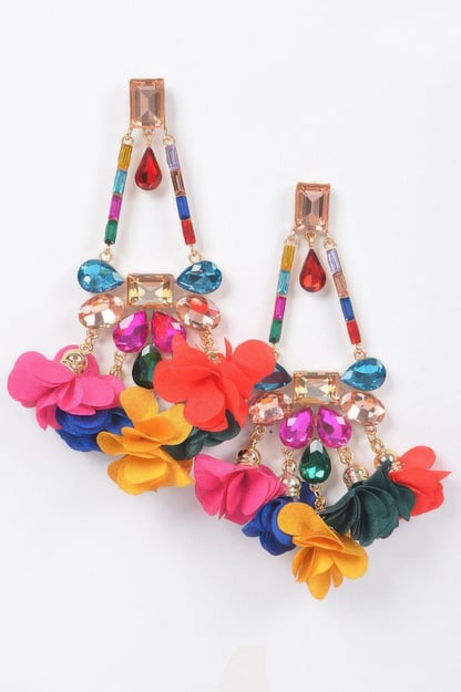 MEATPACKING Blossom Bling Rhinestone Party Drop Earrings: BYMANYC NY