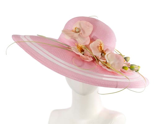 Wide brim fashion pink hat by Fillies Collection
