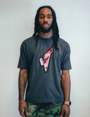 ST 'A Lad Insane' Embroidery Patch T-Shirt in Blue/Grey (Oversized Fit)