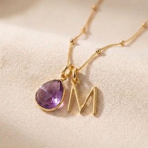 18ct Gold Plated Alexandrite June Birthstone Crystal Initial Necklace - Z