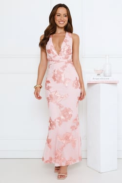 Lime Light Mesh Halter Maxi Dress Baby Pink