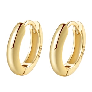 Classic Hoop Huggie Earrings Sterling Silver Gold