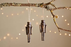 nkuku Imay Nutcracker Baubles Set Of 2 | Christmas Decorations | Antique Brass