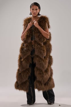 AKIRA Can't Be Bothered Paneled Fur Vest | Brown | Size 1X