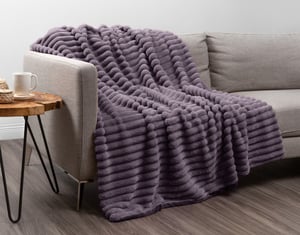QE Home Channel Plush Throw in Mauve Berry, Textured, Purple