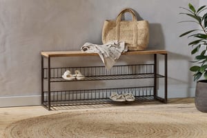 nkuku Kiyoma Iron & Wood Low Standing Shelves | Seating | One Size | Natural