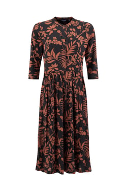 Weird Fish Hellen Printed Crepe Viscose Shirt Dress Bitter Chocolate Size 8