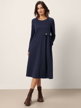Asymmetric Pleated Waist Midi Dress ALYSSA - Navy Blue / XXL