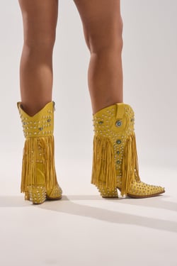 AKIRA Azalea Wang Son Yellow Rhinestone Embellished Western Bootie | Grey | Size 11