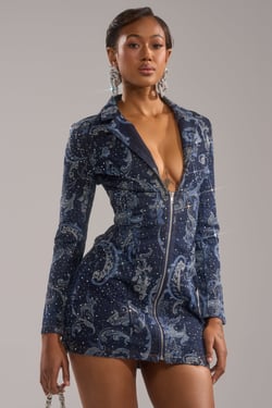 AKIRA Into Something Better Denim Blazer Mini Dress | Size XL