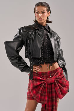 AKIRA Stack It Up Cropped Moto Jacket | Black | Size 1X