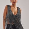 AKIRA Devvon Fringe Top | Black | Size Medium