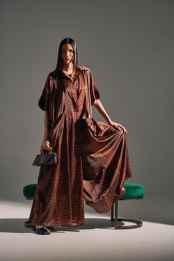 AKIRA She's Rich Oversized Satin Jumpsuit In Croc Print | Brown | Size Large/XL