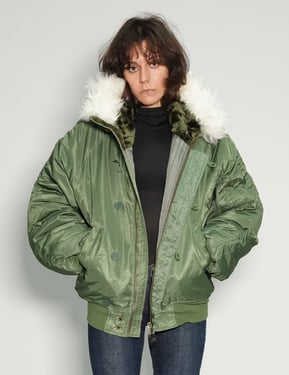 Zipped Hooded Flying Jacket in Green