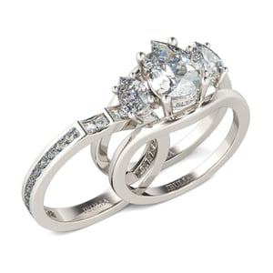 Jeulia Three Stone Pear Cut Sterling Silver Ring Set