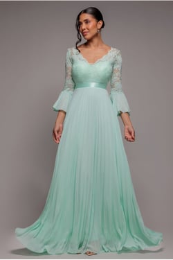Goddiva Scalloped Lace Bodice Pleated Chiffon A Line Maxi Dress - Mint Green