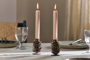 nkuku Elagalu Pine Cone Candle Stick Set Of 2 | Christmas Decorations | Aged Brass