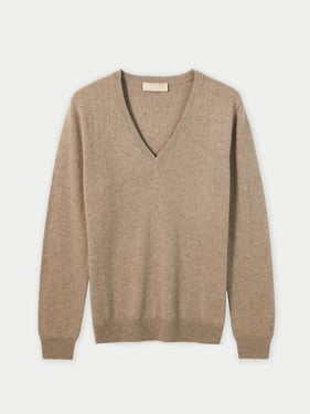 Organic Color Cashmere Essential V-Neck Sweater - 5XL / Beige / WK02-57
