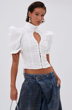 AKIRA Too Cool For You Laceup Blouse | Size Large