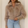 Midnight Whimsy Faux Fur Jacket Taupe