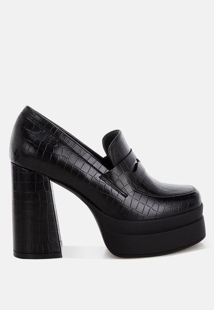 Edwina Chunky Penny Strap Heeled Loafers