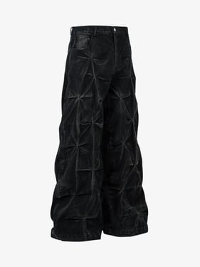 Denim Heavy Washed Distressed Pleated Baggy Jeans - 2282 - Black / 3XL