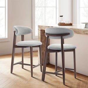 COLAMY ARLA Upholstered Wooden Scandi Minimalist Bar Stool - Gray / Set of 2