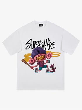 Thesupermade Cartoon Graffiti Trendy Weird Kid T-Shirt - White / XXL