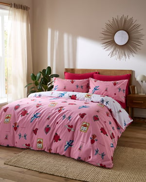 Cotton Reversible Duvet Set Pink Mon Coeur - Super King / Pink