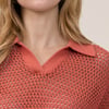 Orange Open Collar Polo Knitted Top
