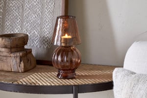 nkuku Adesola Glass Tealight Holder Lamp | Candles Holders & Lanterns | One Size | Amber