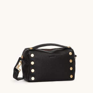 Hammitt Evan Crossbody Black Brushed Gold Red Zip