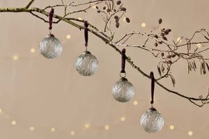 nkuku Patta Baubles Set Of 4 | Christmas Decorations | Clear