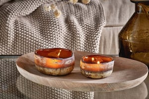 nkuku Janka Tealight Holders Set Of 2 | Candles Holders & Lanterns | Dark Amber