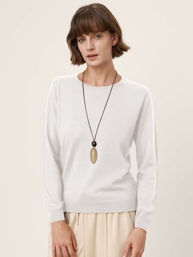 100% Extra-Fine Merino Wool Essential Crew Neck Knit Sweater BRIDGET - Optic White / XXL