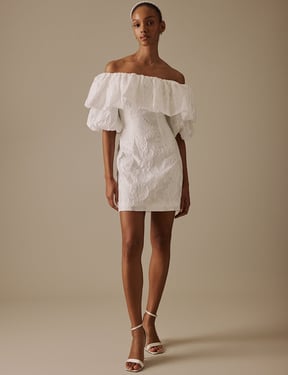 White Puff Sleeve Mini Blakeney Bridal Dress