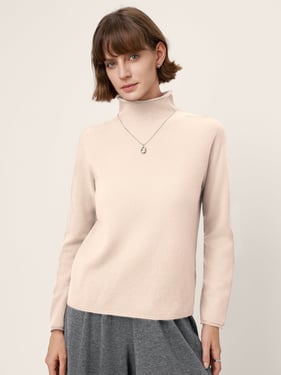 100% Mongolian Cashmere Rolled-Edge Turtleneck Sweater GIA - Beige / XXL