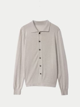 Cashmere Silk Polo-Neck Cardigan - XL / timber wolf / MK0286-7280
