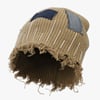 Distressed Denim Patchwork Beanie - Khaki / ONE SIZE