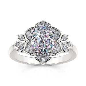 Jeulia Floral Halo Oval Cut Sterling Silver Ring