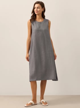 100% Linen Sleeveless Dress SIENNA - Neutral Grey / XXL