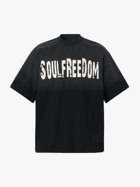 Distressed Gradient Letter Print Crew Neck T-shirt - Black / L