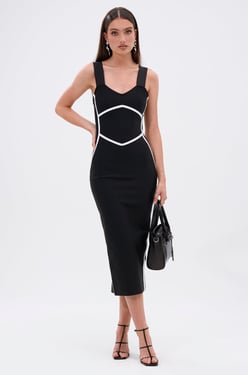 AKIRA All About That Body Bandage Midi Dress | Black | Size 1X