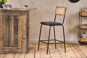 nkuku Iswa Leather & Cane Counter Dining Chair | Seating | One Size | Aged Black