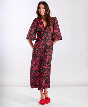 Red Heart Printed Midi Dress - 18