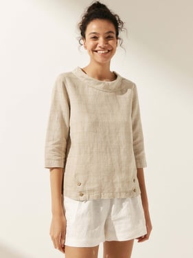 Linen Round Soft-Fold Collar Top ANAIS - Willow Cream / XXL