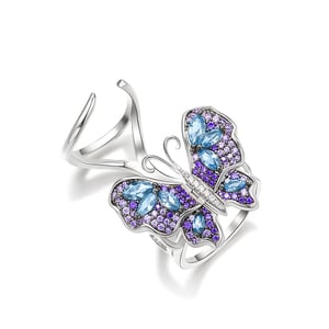 Jeulia "Flying Butterfly" Movable Sterling Silver Works of Art of Precious Metal