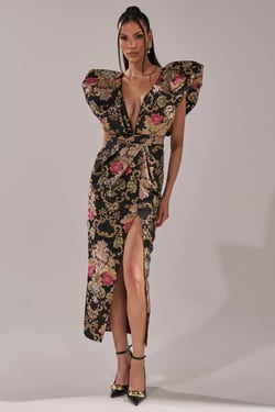 AKIRA Best Dressed Brocade Maxi Dress | Black | Size 1X
